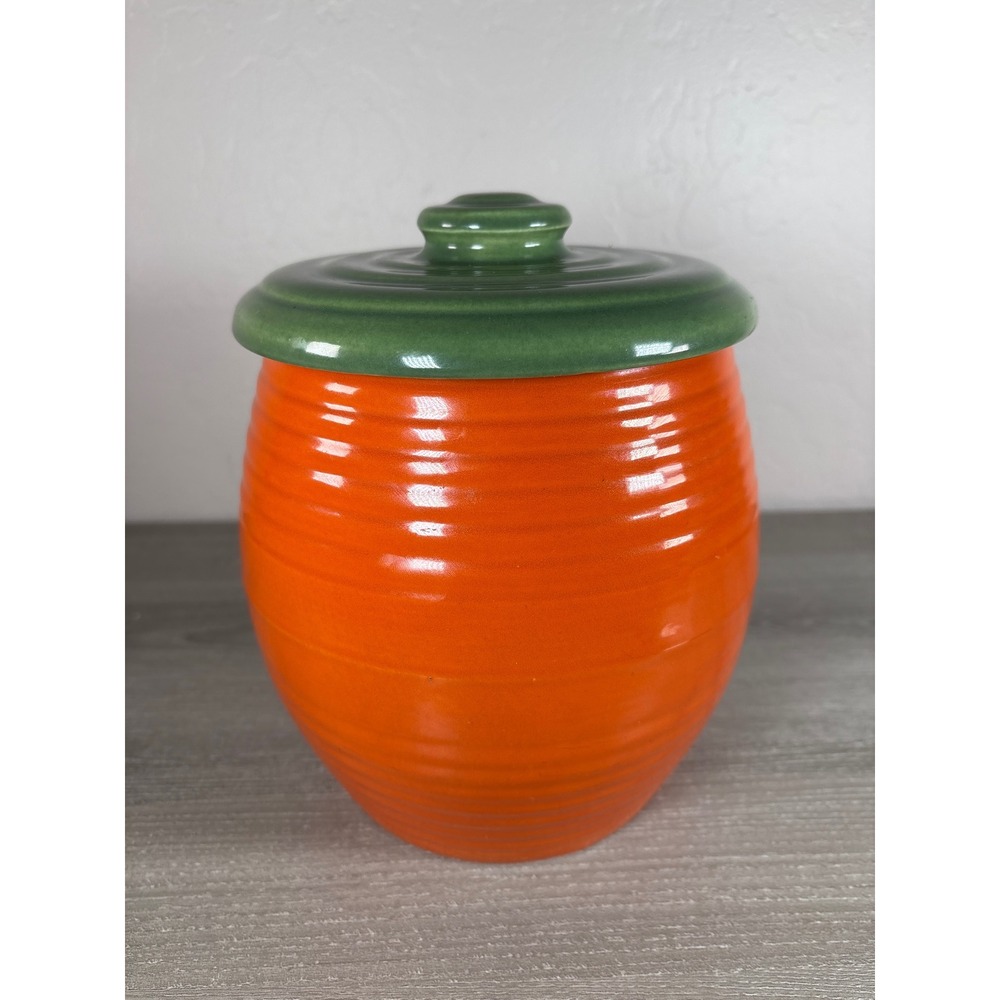 Bauer Pottery Los Angeles Orange Green‎ Ringware Ceramic Cookie Jar Canister Lid